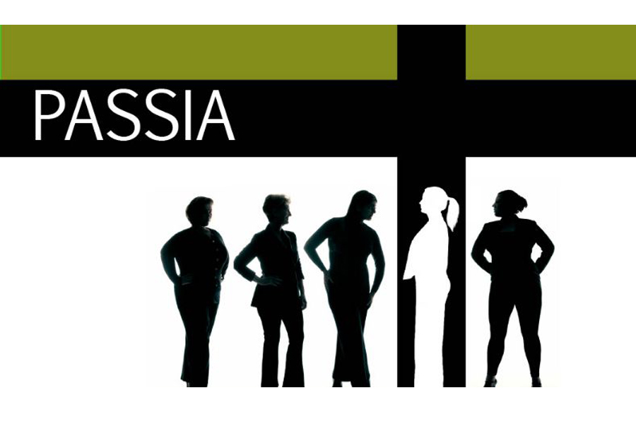 Passia logo with the sillouettes of five women in front of a cross