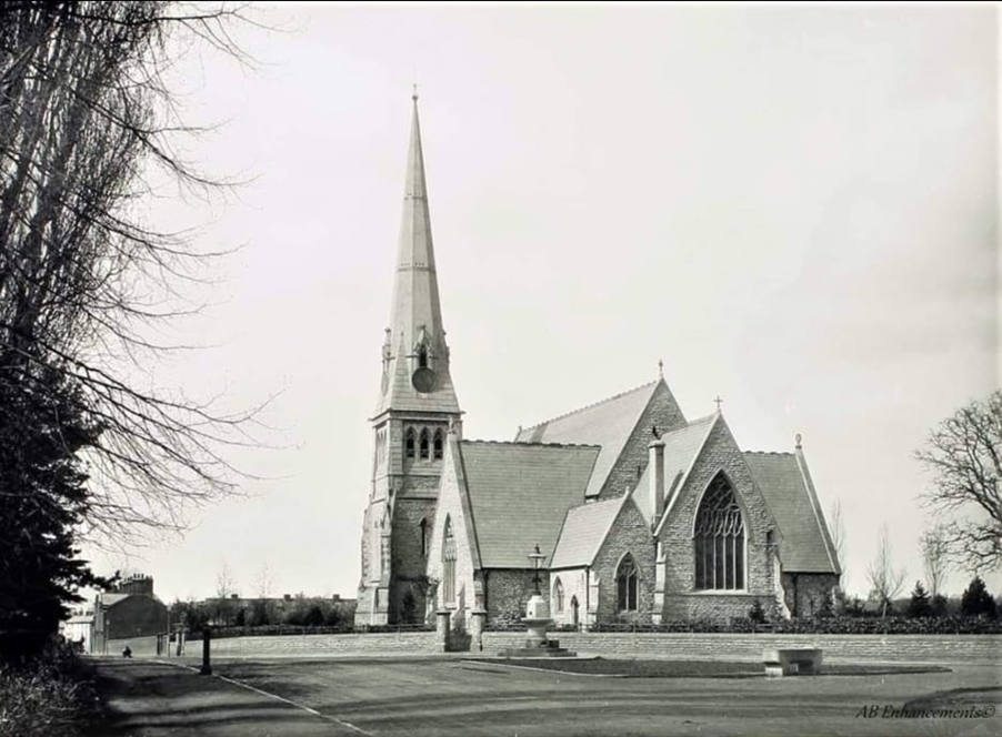 Black and white photo of St Peter's bengeworth in 1875, 2 years after it was built