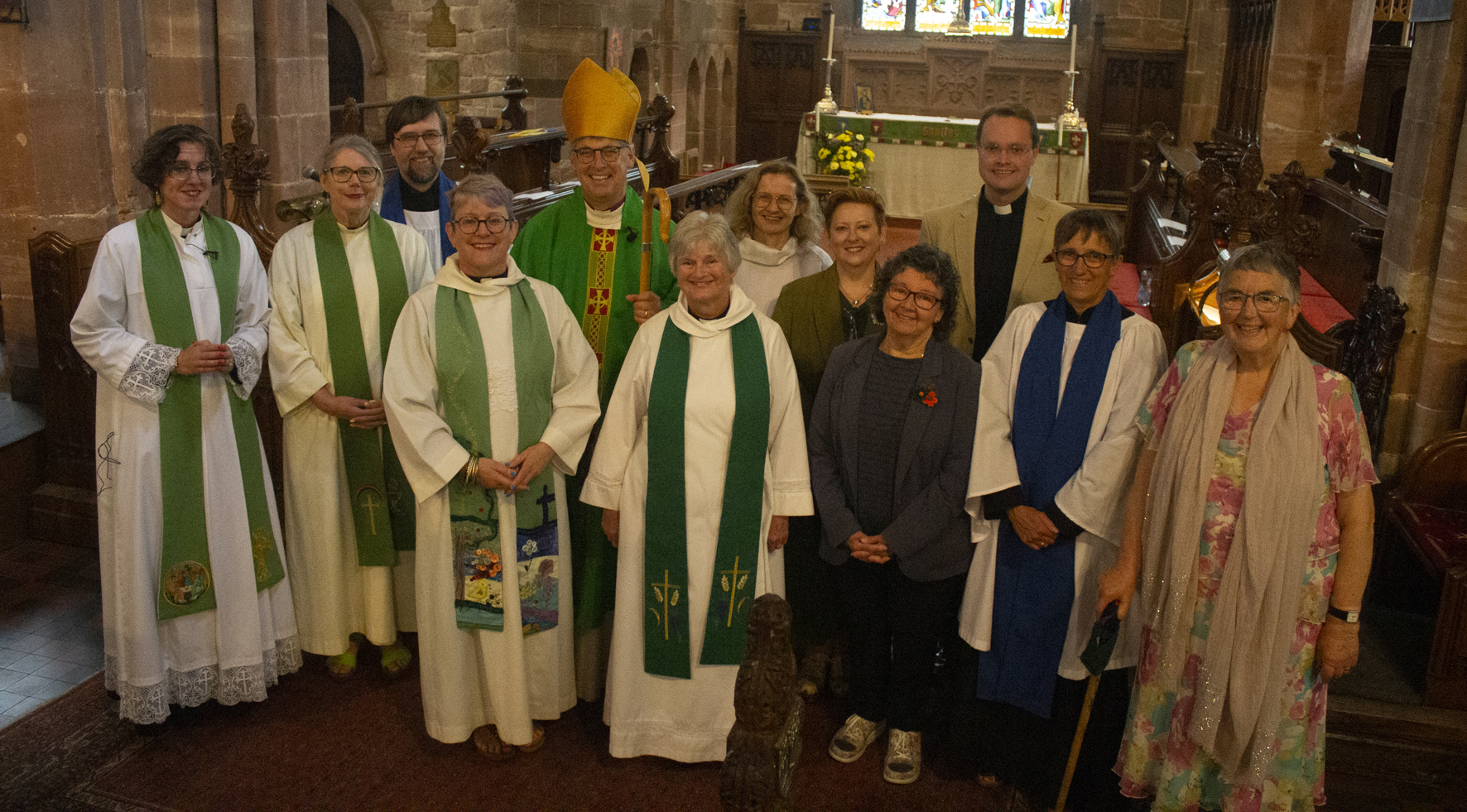 Clergy and laity at St John's Church in Halesowen with Hazel and Bishop Martin