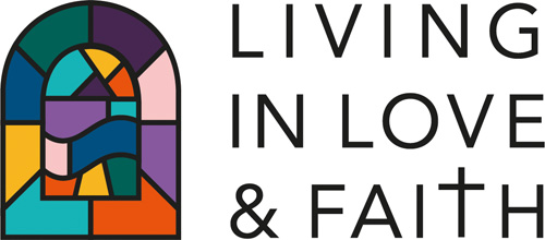 Living in Love and faith logo including the words next to a stained glass window