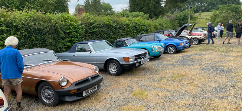 People looking at classic cars at a REVS meeting