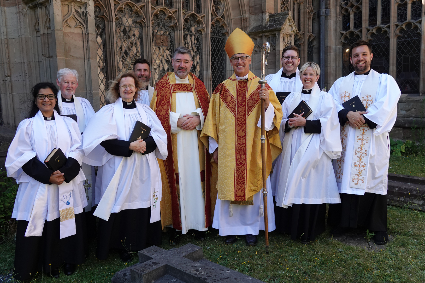 Priests outside the Cathedral standing with Bishop Martin and Dean Stephen