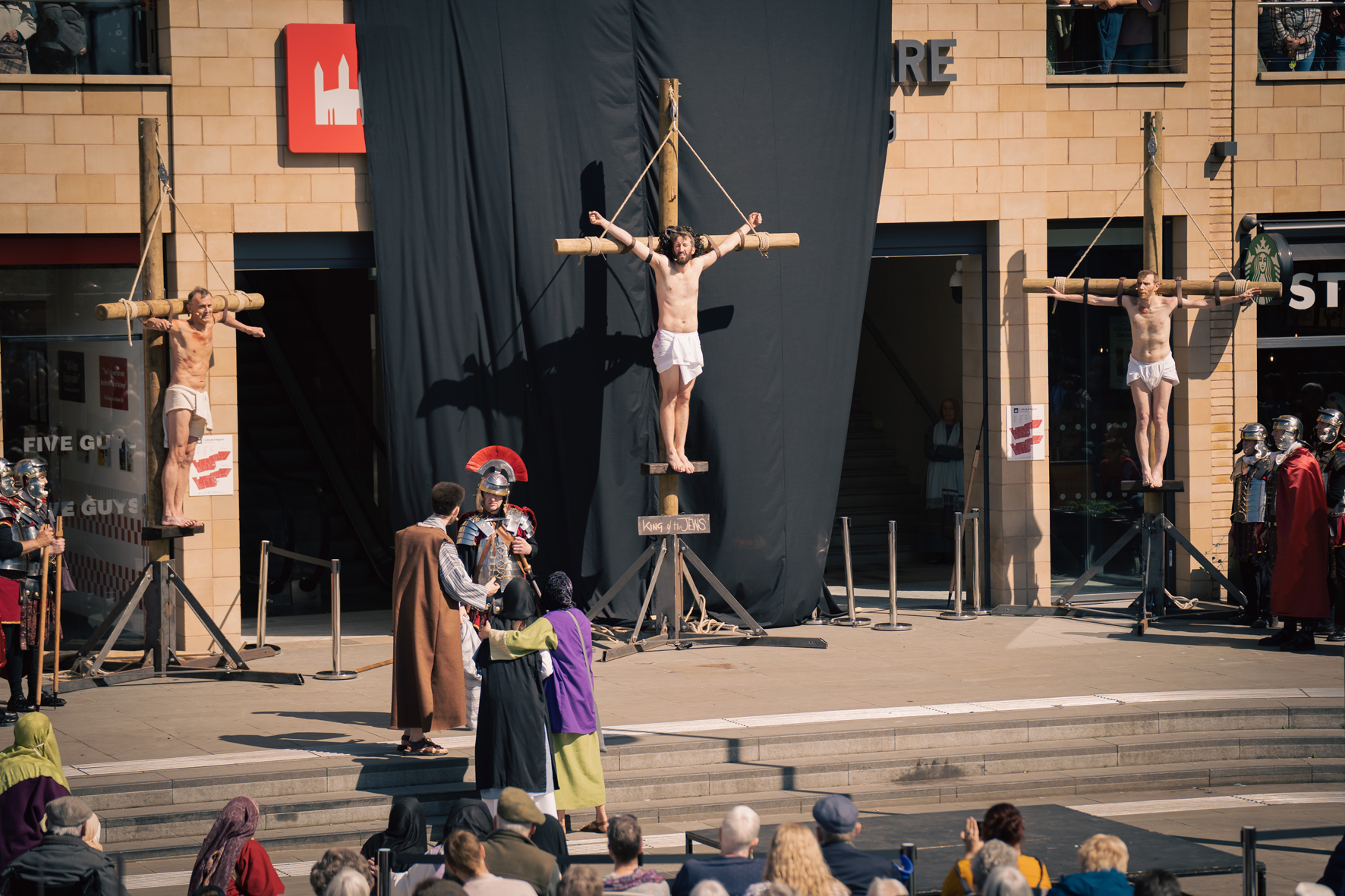 The crucifixion scene at the Worcester Passion Play