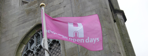 Heritage Open Days flag outside a church