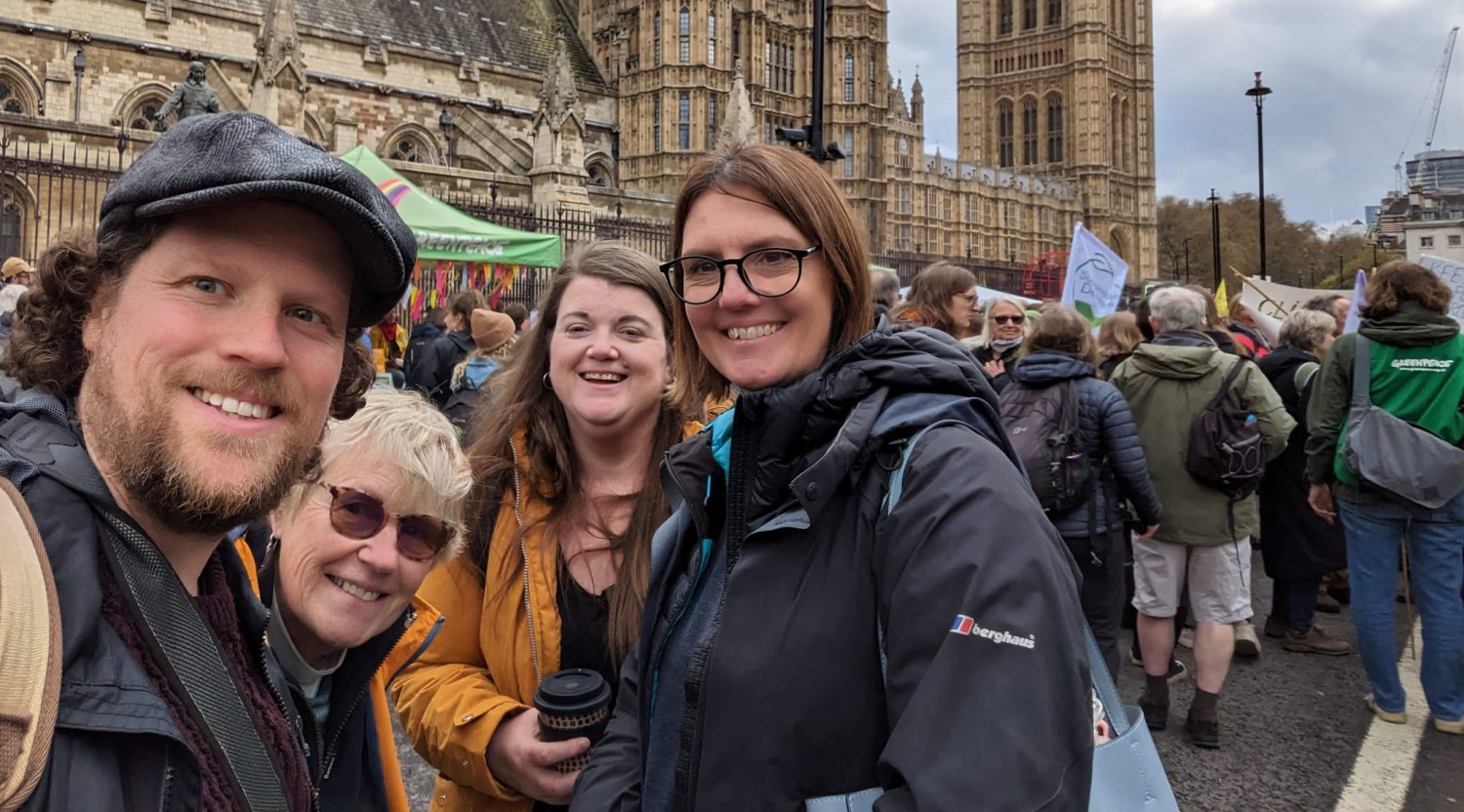 Members of the diocese of Worcester on a climate march outside the houses of parliament