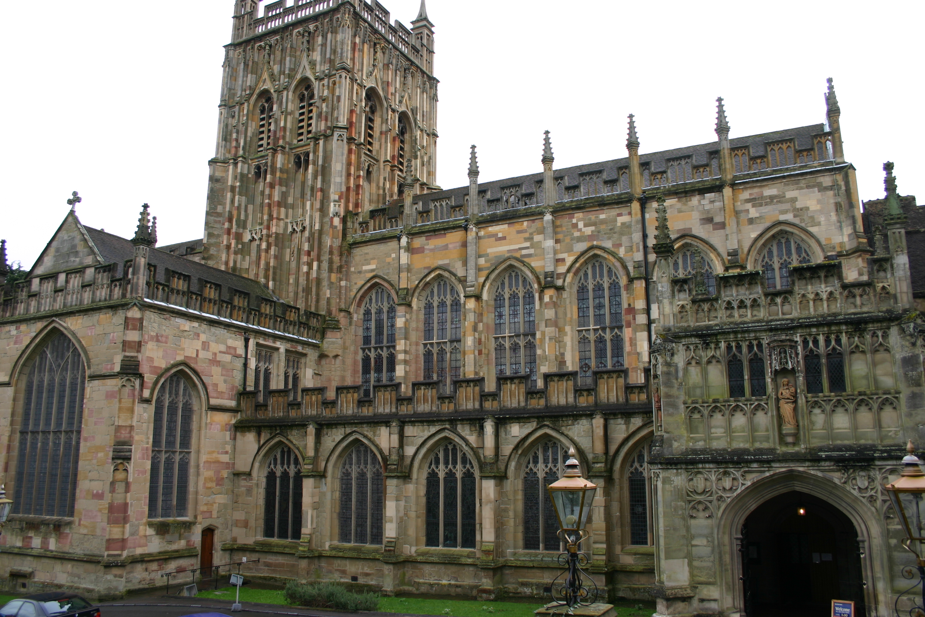 The outside of Great Malvern Priory