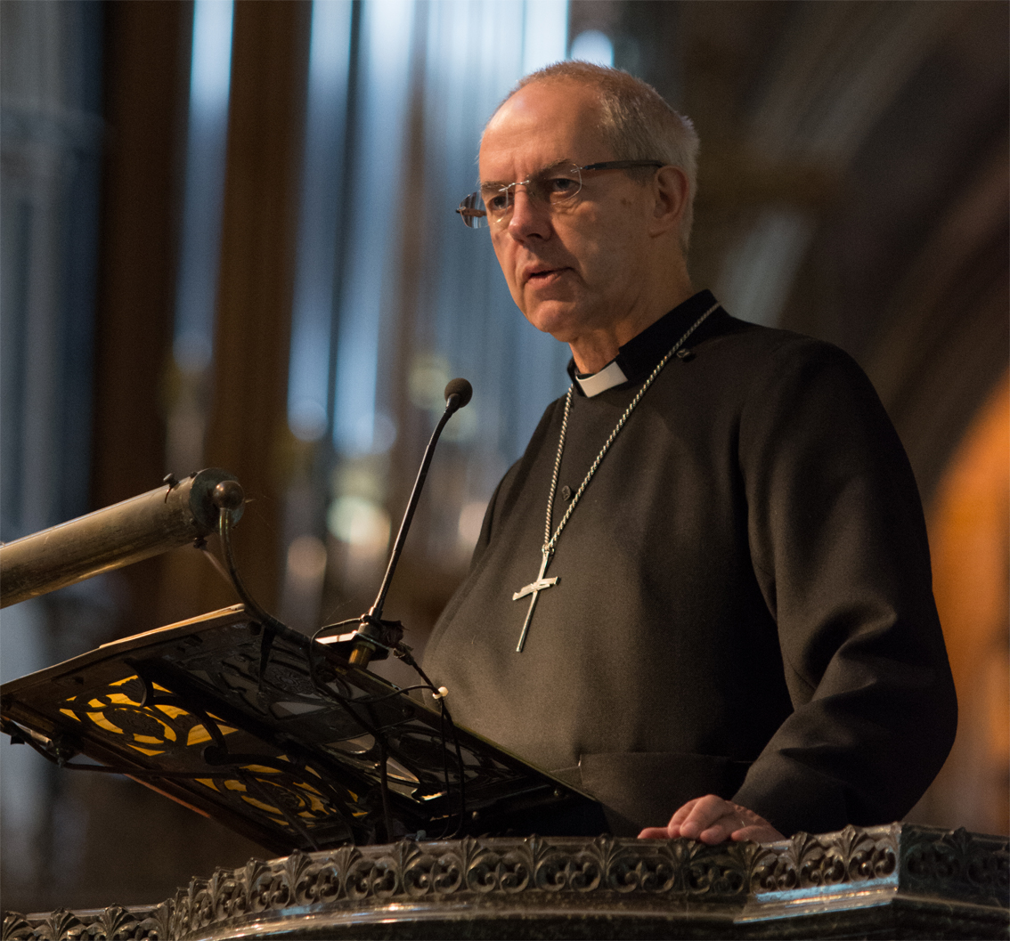 Archbishop Justin in the pulpit at Worcester Cathedral