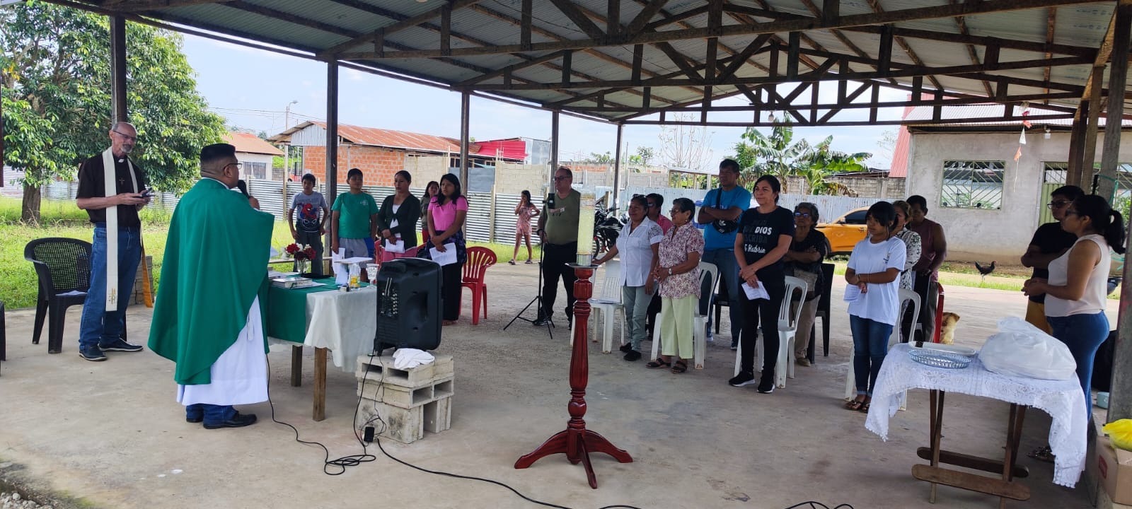 A service in the mission church in the Amazon rainforest