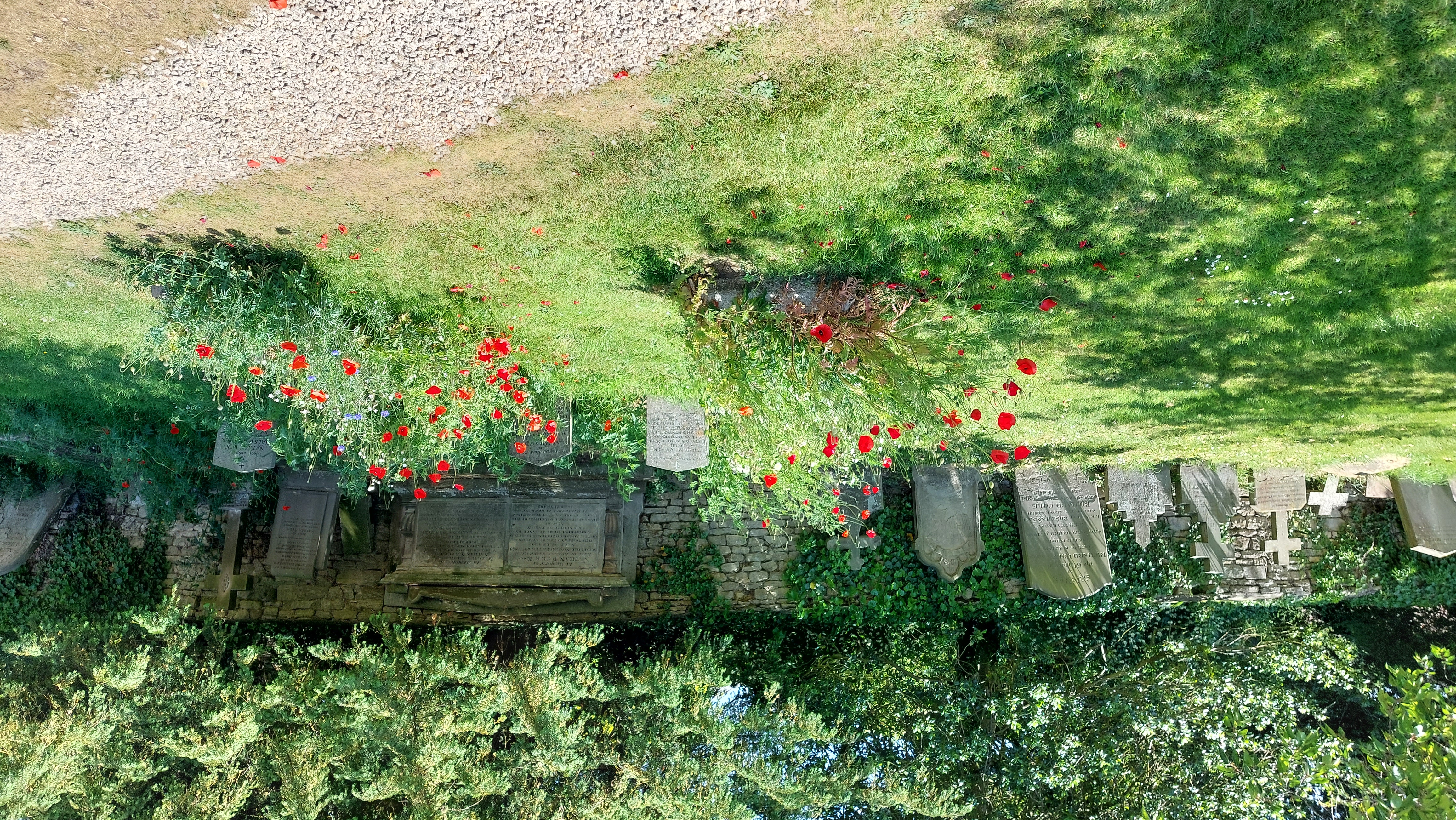 Graves and wildflowers in Bredon Churchyard