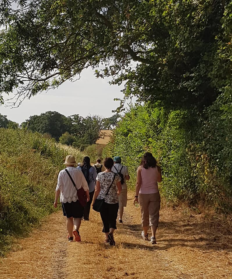 Group walking through countryside