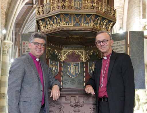 Bishops Martin and John at Cathedral font