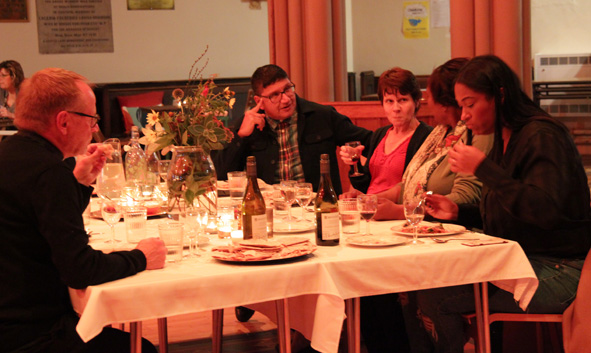 People eating together at the event