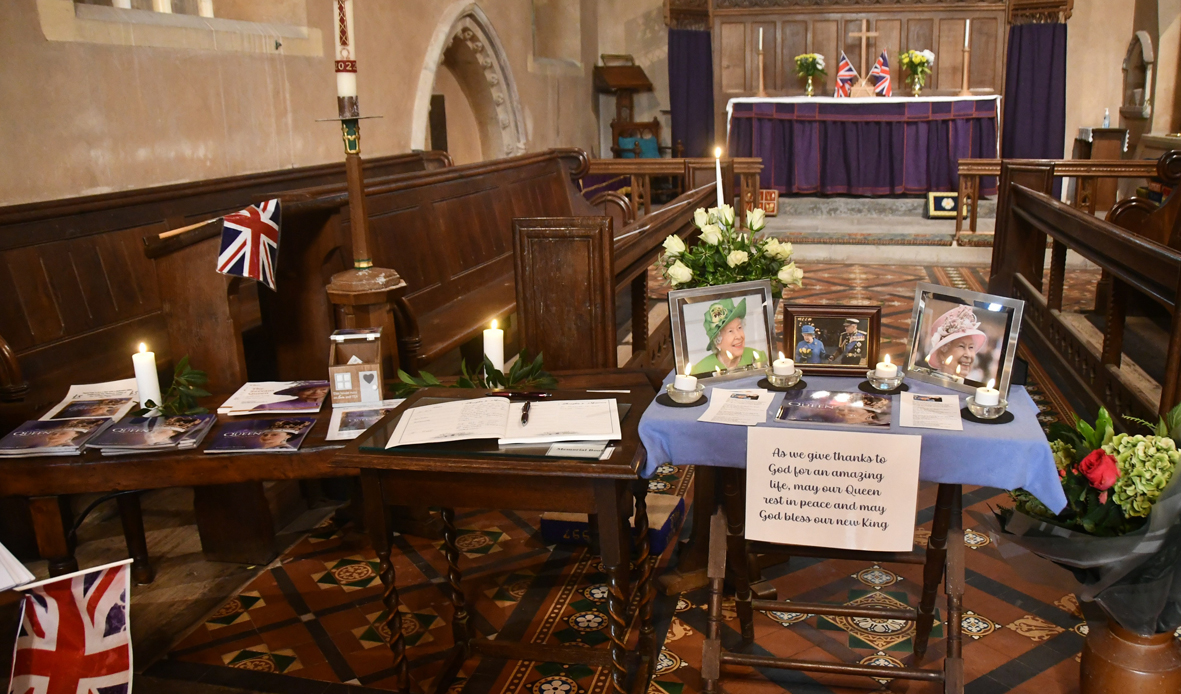 Display remembering the Queen in Suckley church