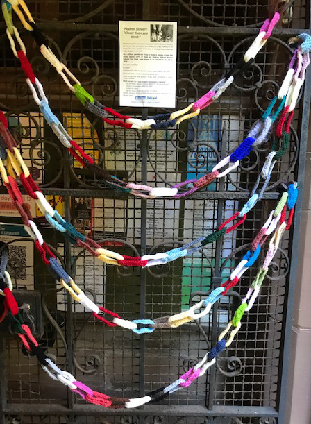 Knitted chains on a church door