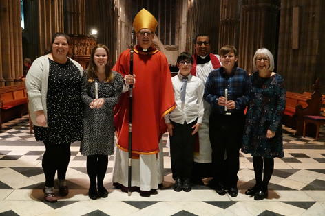 Gethin, Evelyn and Owen with Bishop Martin