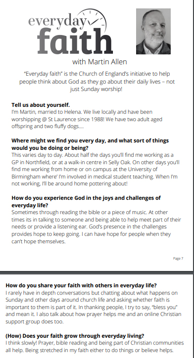 Example of everyday faith story in Alvechurch parish magazine