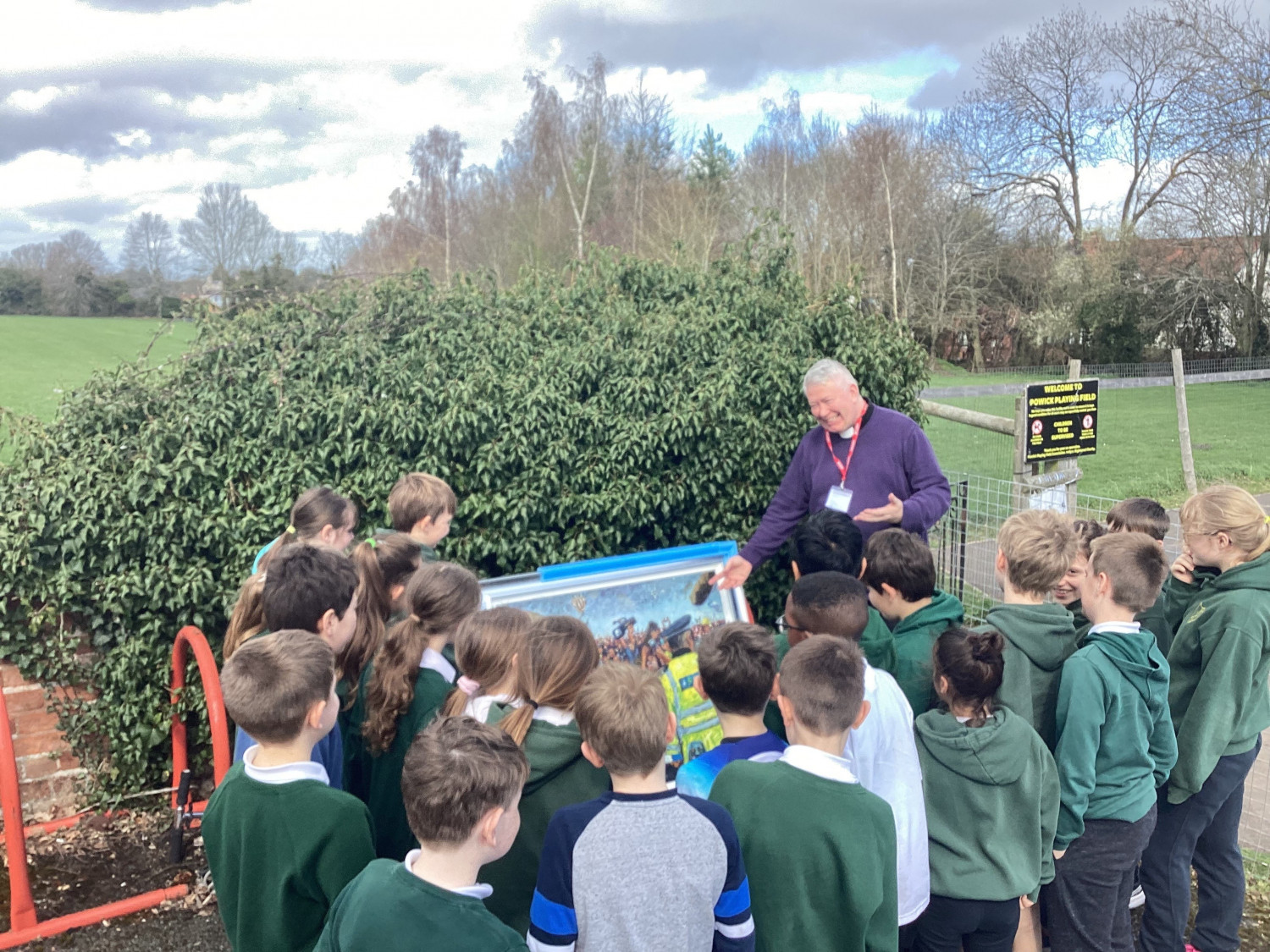 Children at Powick school looking at the picture