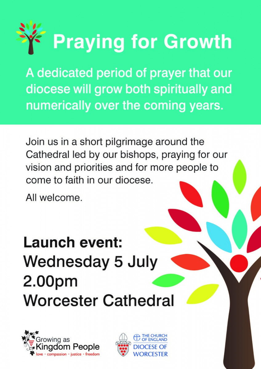 Poster advertising the launch event of Praying for Growth on 5 july