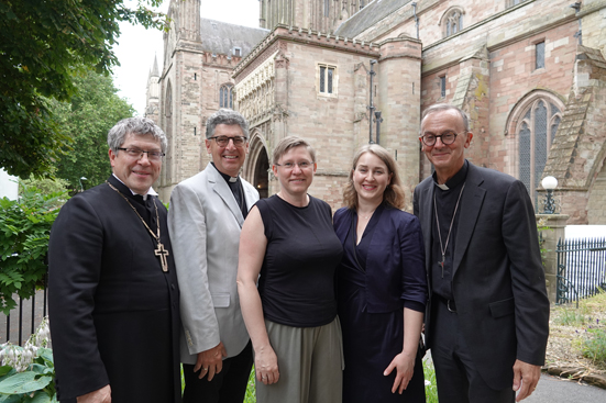 Bishop Friedrich from Germany with Bishop Martin, German Area Bishop Bettina, partnership Co-Ordinator Judith and Bishop John outside the cathedral